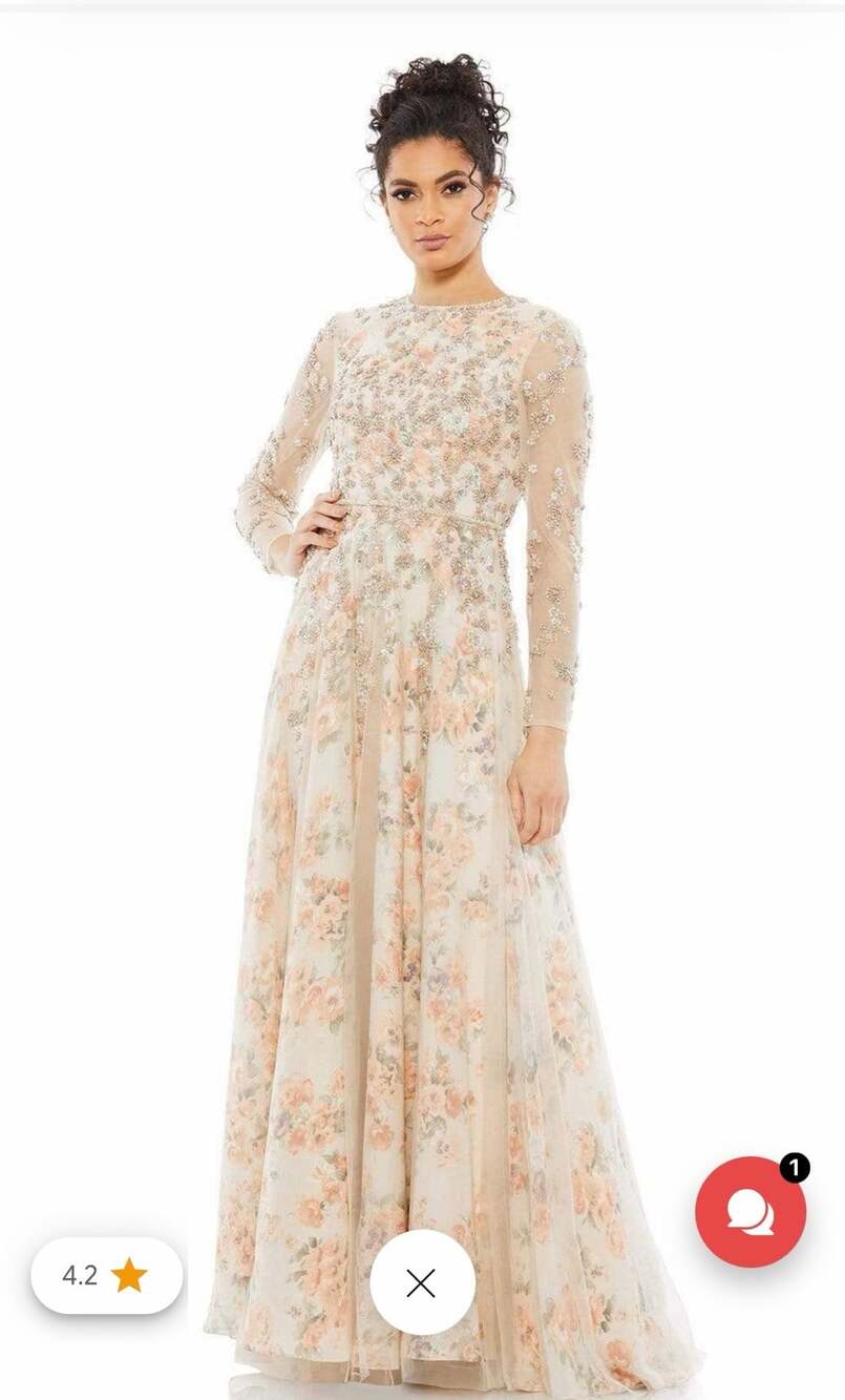 Mac Duggal 11219 Floral Embellished Long Sleeve A-Line Gown size 12 nude pink